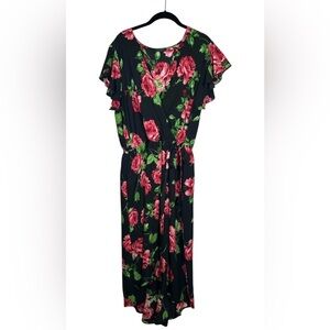 Romantic Black Floral Assymetrical Dress (Hi/Low). Size 2X.